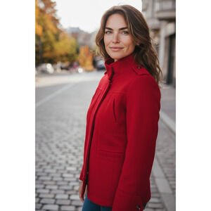 Attention Women's Red Zip Snap Closure Rib Knit Collar 4 Pocket Coat Size XL